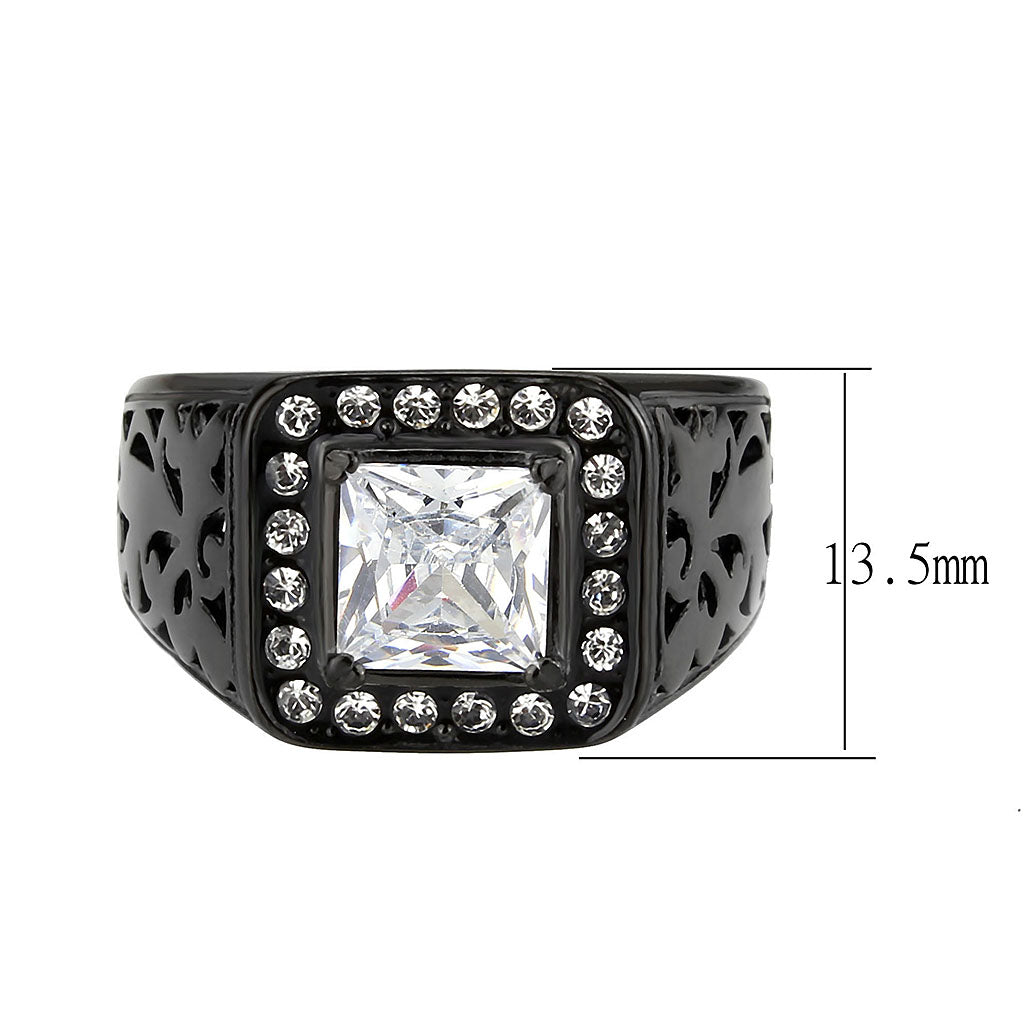 TK3763 - IP Black (Ion Plating) Stainless Steel Ring with AAA Grade CZ in Clear-1