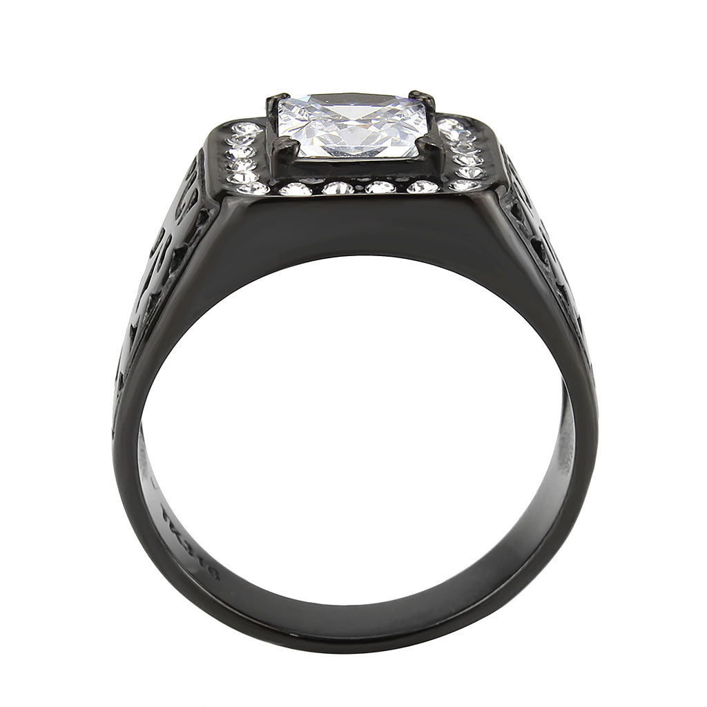 TK3763 - IP Black (Ion Plating) Stainless Steel Ring with AAA Grade CZ in Clear-2
