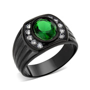 TK3764 - IP Black (Ion Plating) Stainless Steel Ring with Synthetic in Emerald-0