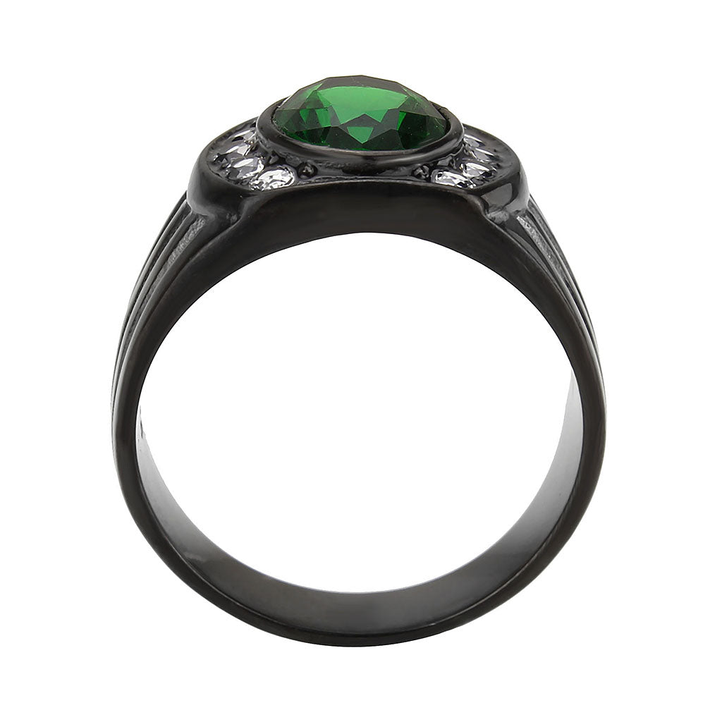 TK3764 - IP Black (Ion Plating) Stainless Steel Ring with Synthetic in Emerald-2