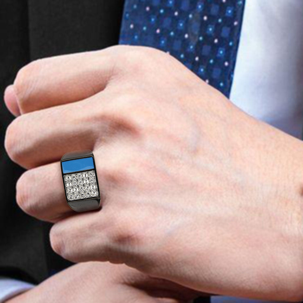 TK3765 - Two Tone IP Black (Ion Plating) Stainless Steel Ring with Top Grade Crystal in Clear-4