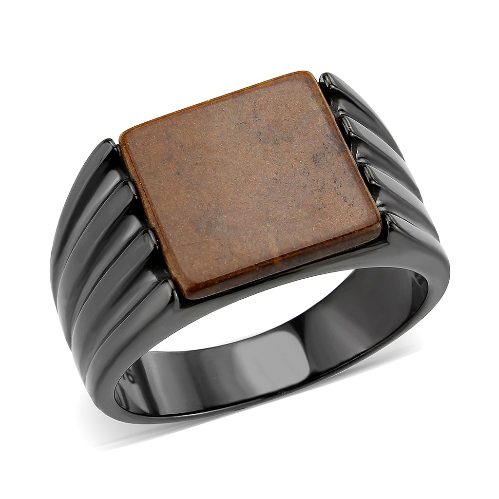 TK3766 - IP Black (Ion Plating) Stainless Steel Ring with Semi-Precious in Topaz-0