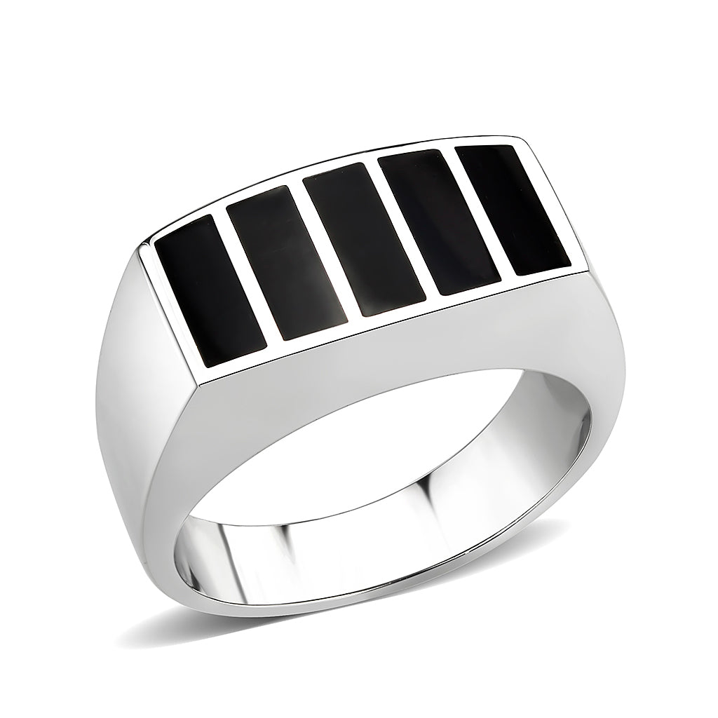 TK3767 - High polished (no plating) Stainless Steel Ring with Epoxy in Jet-0