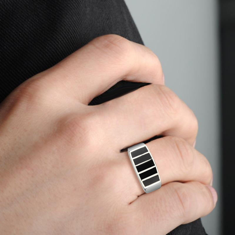 TK3767 - High polished (no plating) Stainless Steel Ring with Epoxy in Jet-4