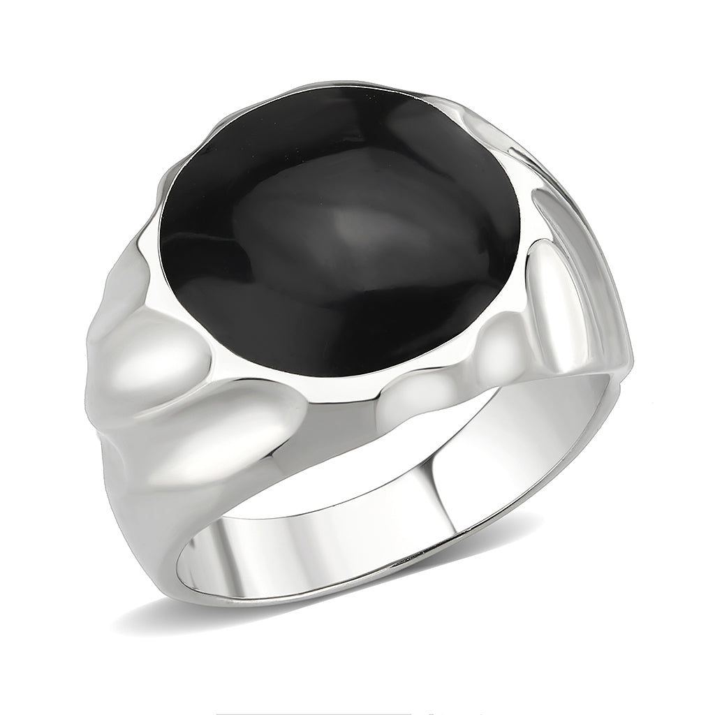 TK3768 - High polished (no plating) Stainless Steel Ring with Epoxy in Jet-0
