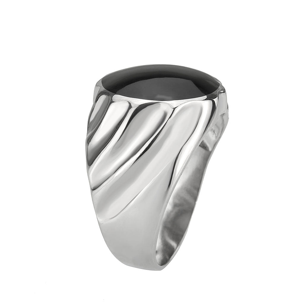 TK3768 - High polished (no plating) Stainless Steel Ring with Epoxy in Jet-3