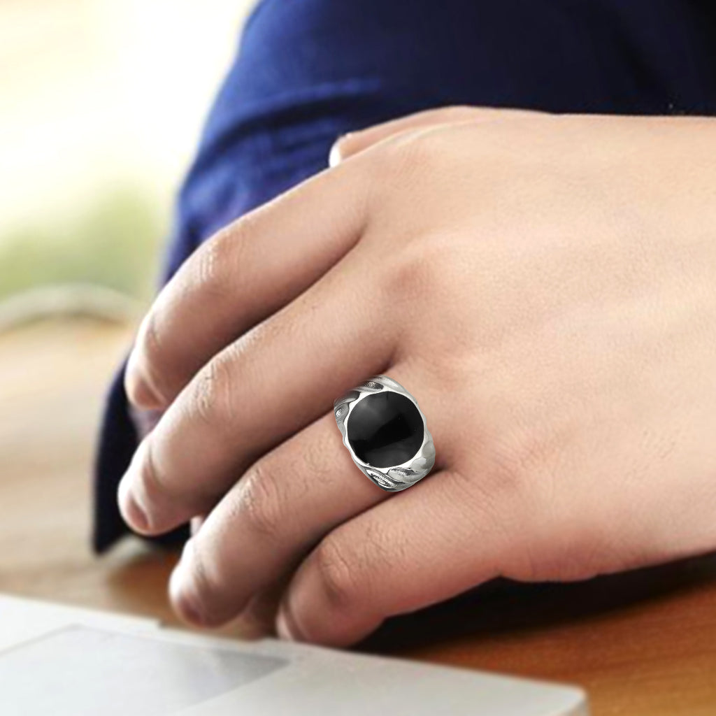 TK3768 - High polished (no plating) Stainless Steel Ring with Epoxy in Jet-4