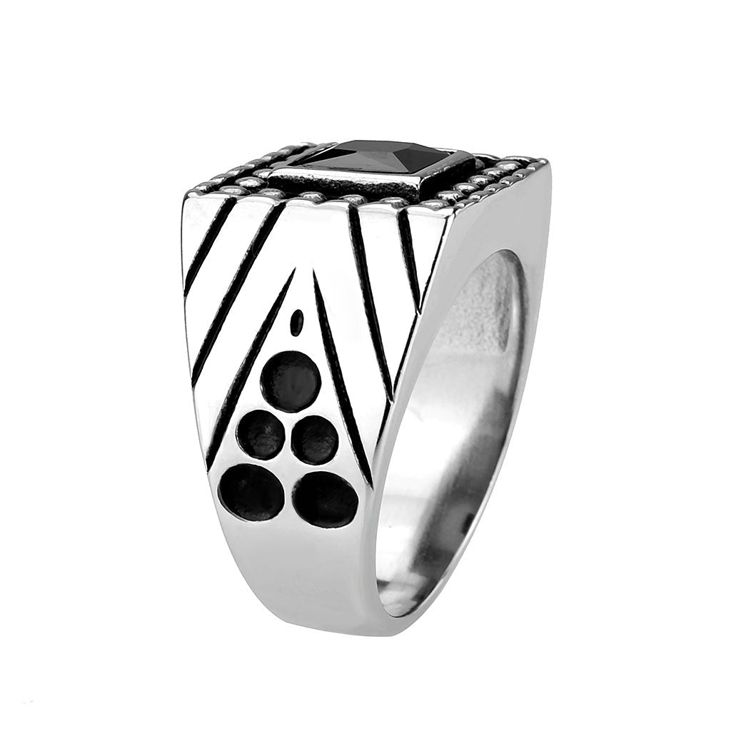 TK3769 - High polished (no plating) Stainless Steel Ring with AAA Grade CZ in Jet-3