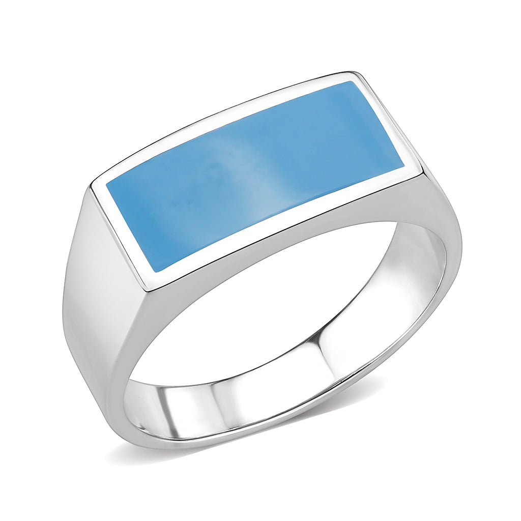 TK3770 - High polished (no plating) Stainless Steel Ring with Epoxy in SeaBlue-0