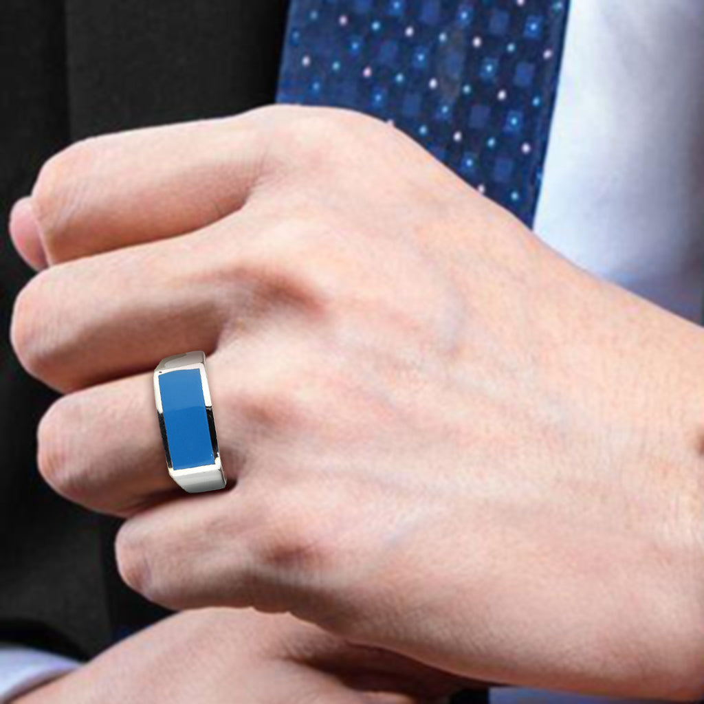 TK3770 - High polished (no plating) Stainless Steel Ring with Epoxy in SeaBlue-4