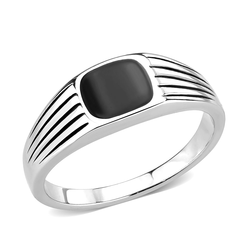 TK3772 - High polished (no plating) Stainless Steel Ring with Epoxy in Jet-0