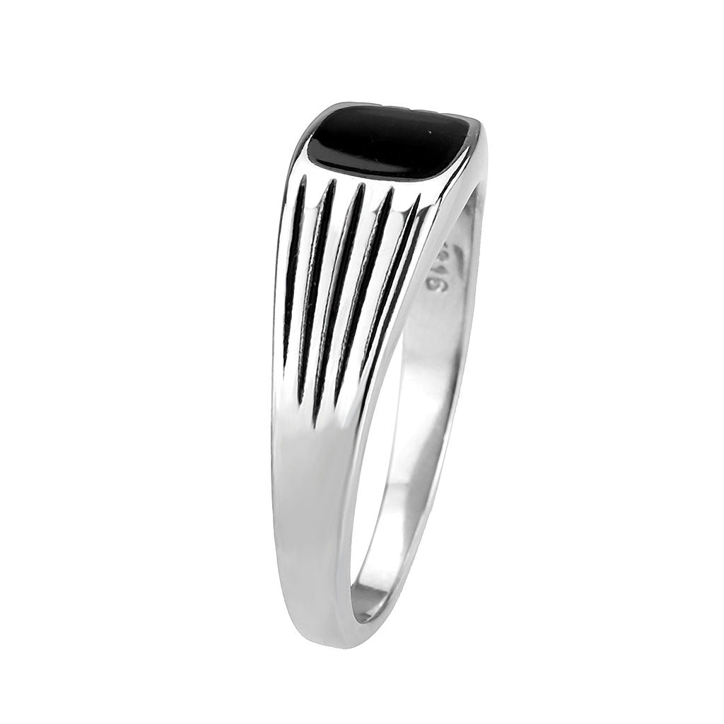 TK3772 - High polished (no plating) Stainless Steel Ring with Epoxy in Jet-3