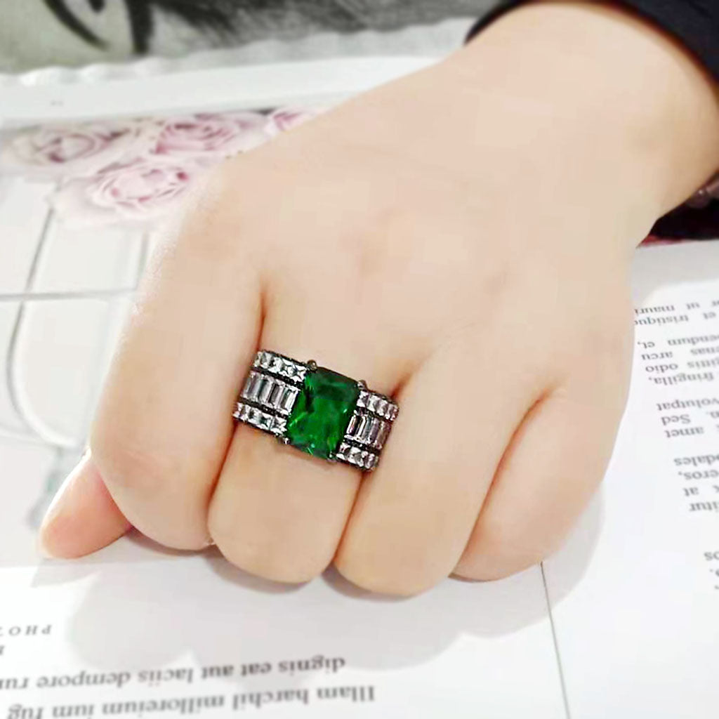 TK3774 - IP Black (Ion Plating) Stainless Steel Ring with Synthetic in Emerald-4