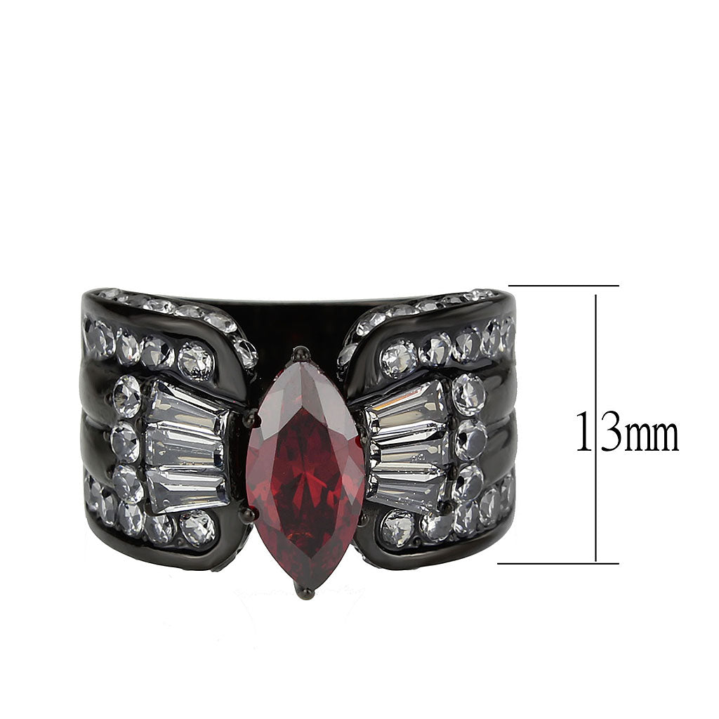 TK3776 - IP Black (Ion Plating) Stainless Steel Ring with AAA Grade CZ in Garnet-1