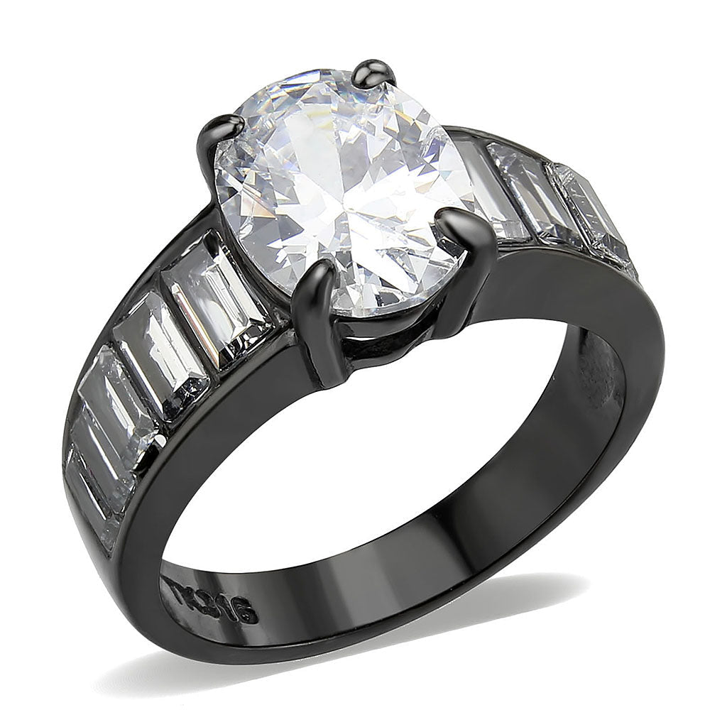 TK3778 - IP Black (Ion Plating) Stainless Steel Ring with AAA Grade CZ in Clear-0