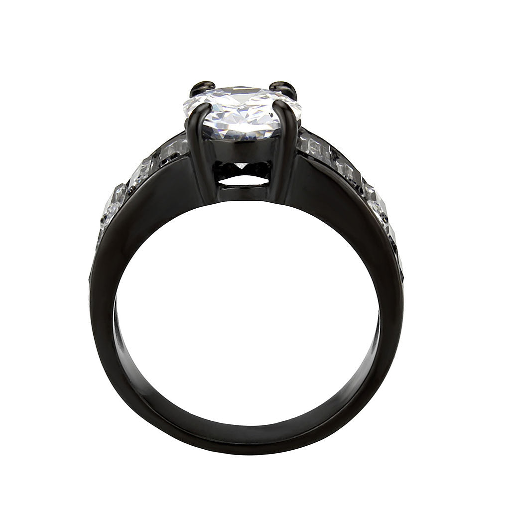 TK3778 - IP Black (Ion Plating) Stainless Steel Ring with AAA Grade CZ in Clear-2