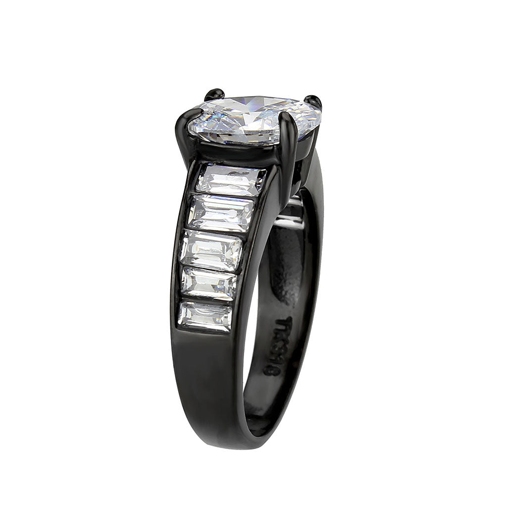 TK3778 - IP Black (Ion Plating) Stainless Steel Ring with AAA Grade CZ in Clear-3