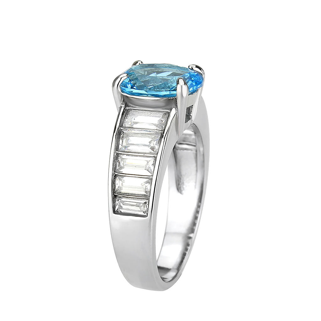 TK3779 - High polished (no plating) Stainless Steel Ring with Synthetic in SeaBlue-3