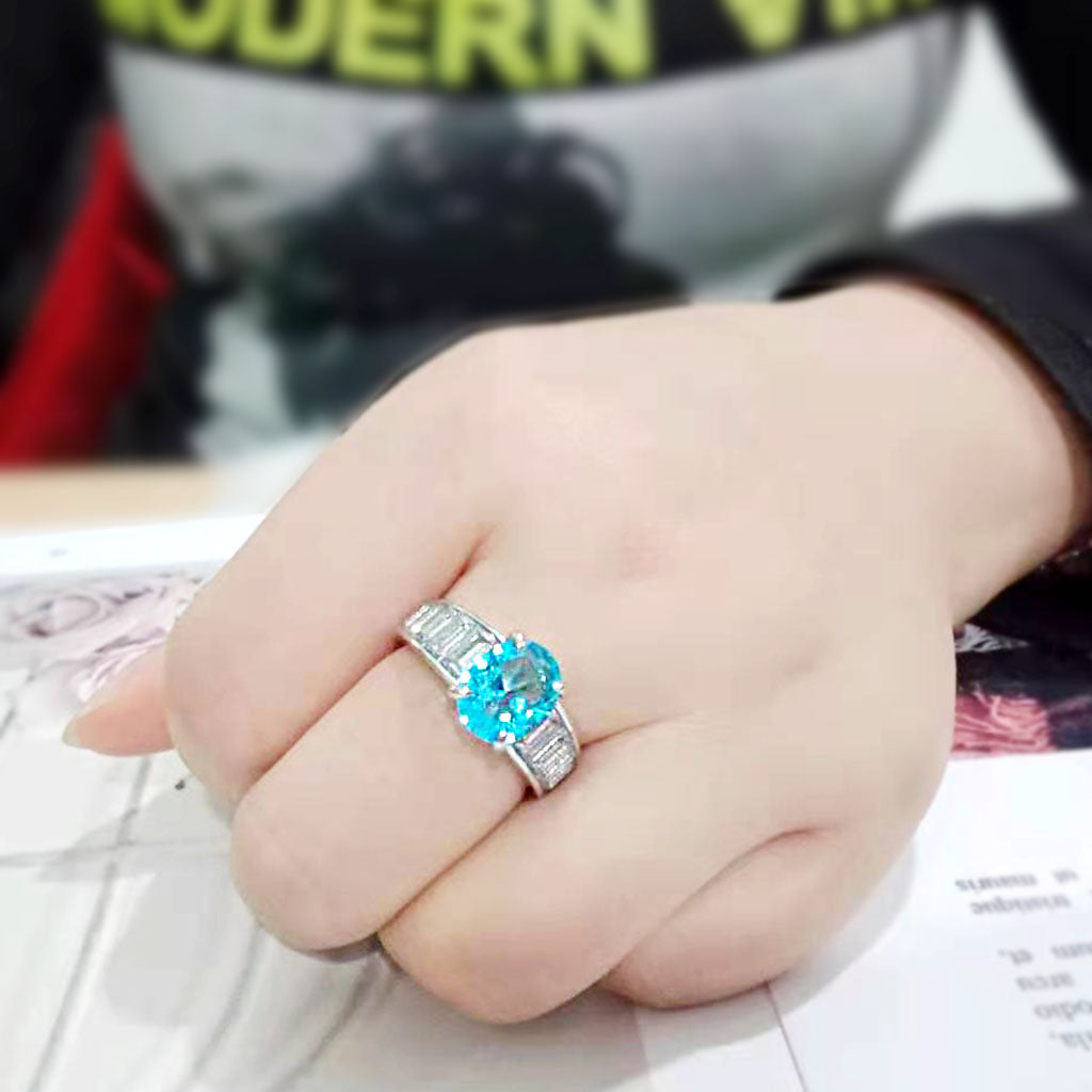 TK3779 - High polished (no plating) Stainless Steel Ring with Synthetic in SeaBlue-4