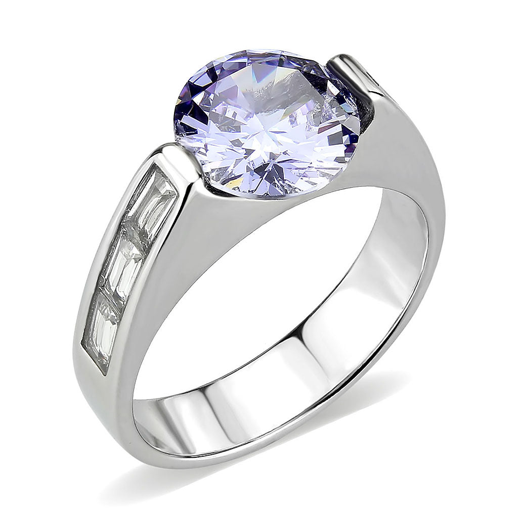 TK3780 - High polished (no plating) Stainless Steel Ring with AAA Grade CZ in LightAmethyst-0