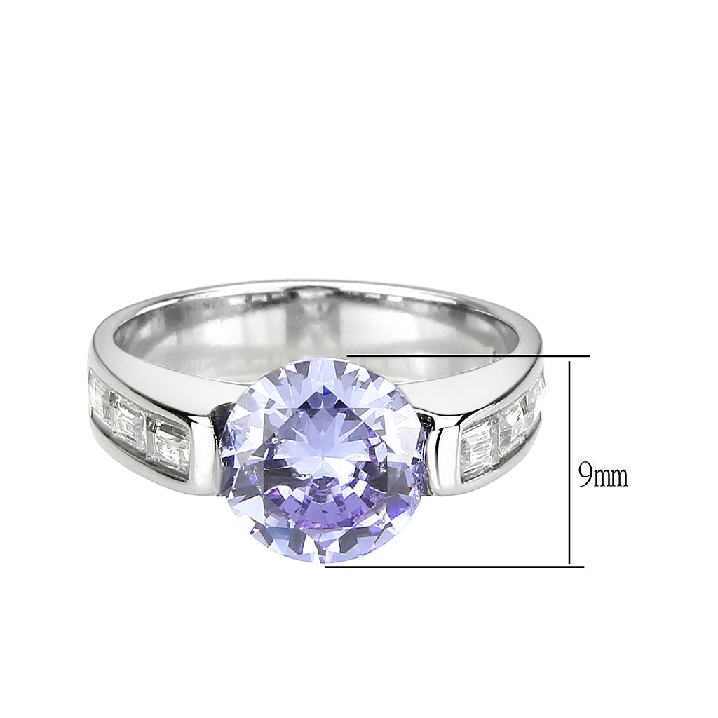 TK3780 - High polished (no plating) Stainless Steel Ring with AAA Grade CZ in LightAmethyst-1