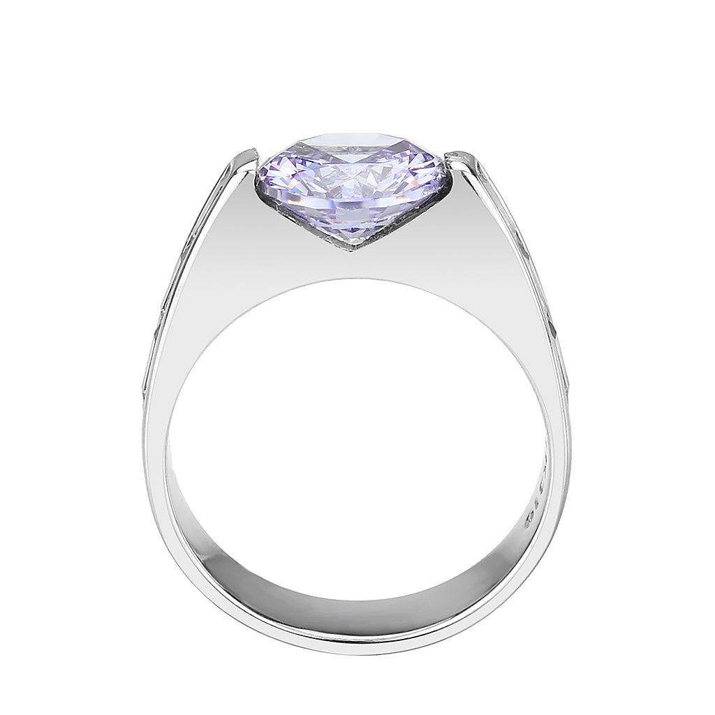 TK3780 - High polished (no plating) Stainless Steel Ring with AAA Grade CZ in LightAmethyst-2