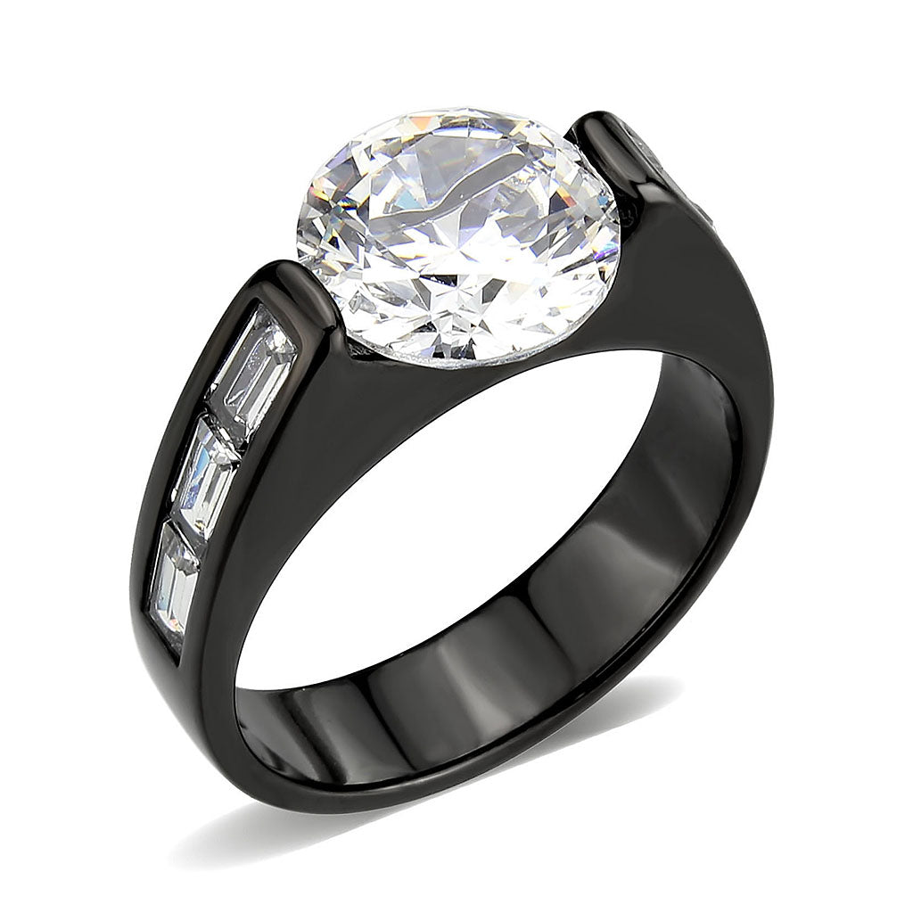 TK3781 - IP Black (Ion Plating) Stainless Steel Ring with AAA Grade CZ in Clear-0