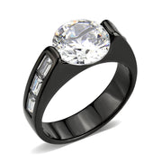 TK3781 - IP Black (Ion Plating) Stainless Steel Ring with AAA Grade CZ in Clear-0