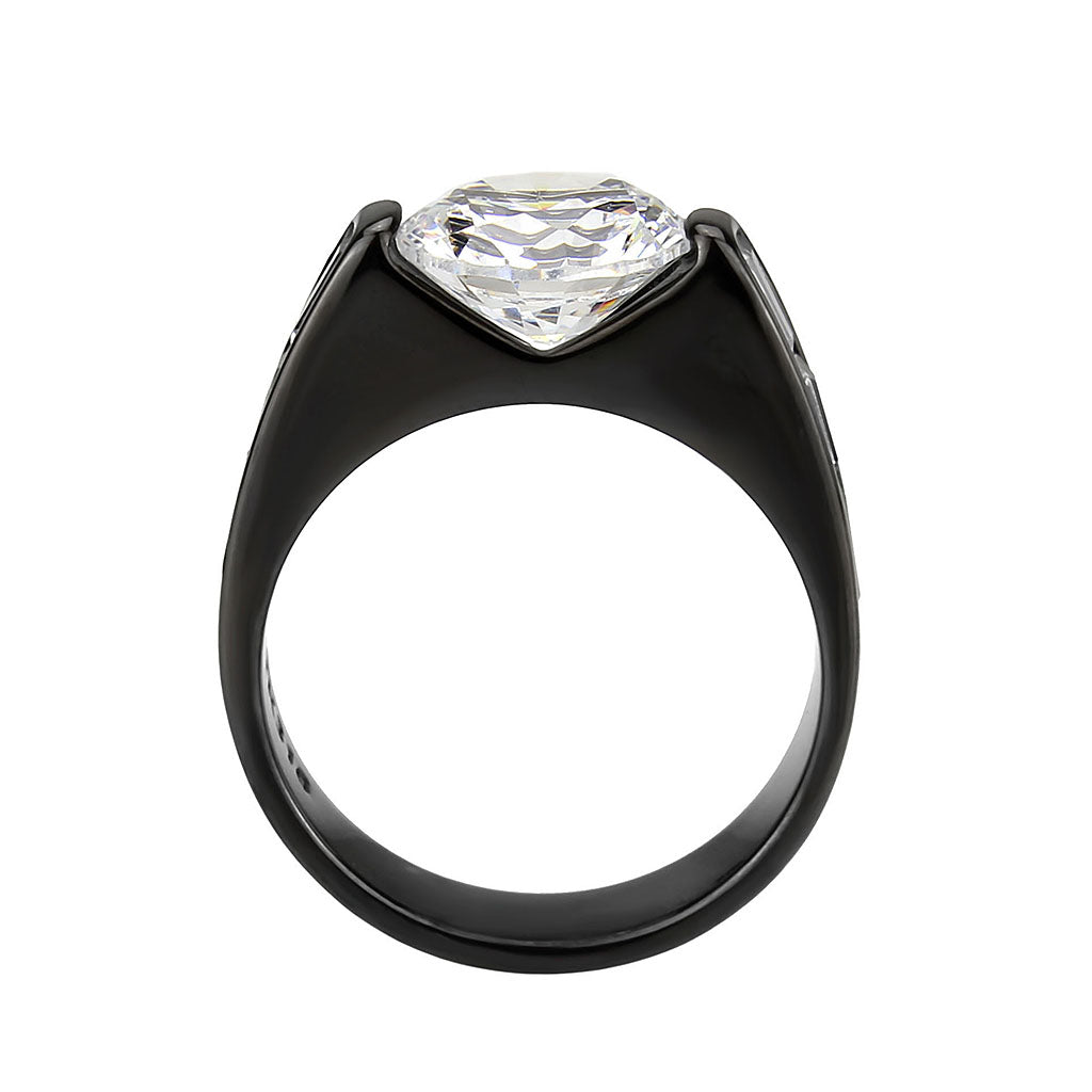 TK3781 - IP Black (Ion Plating) Stainless Steel Ring with AAA Grade CZ in Clear-2