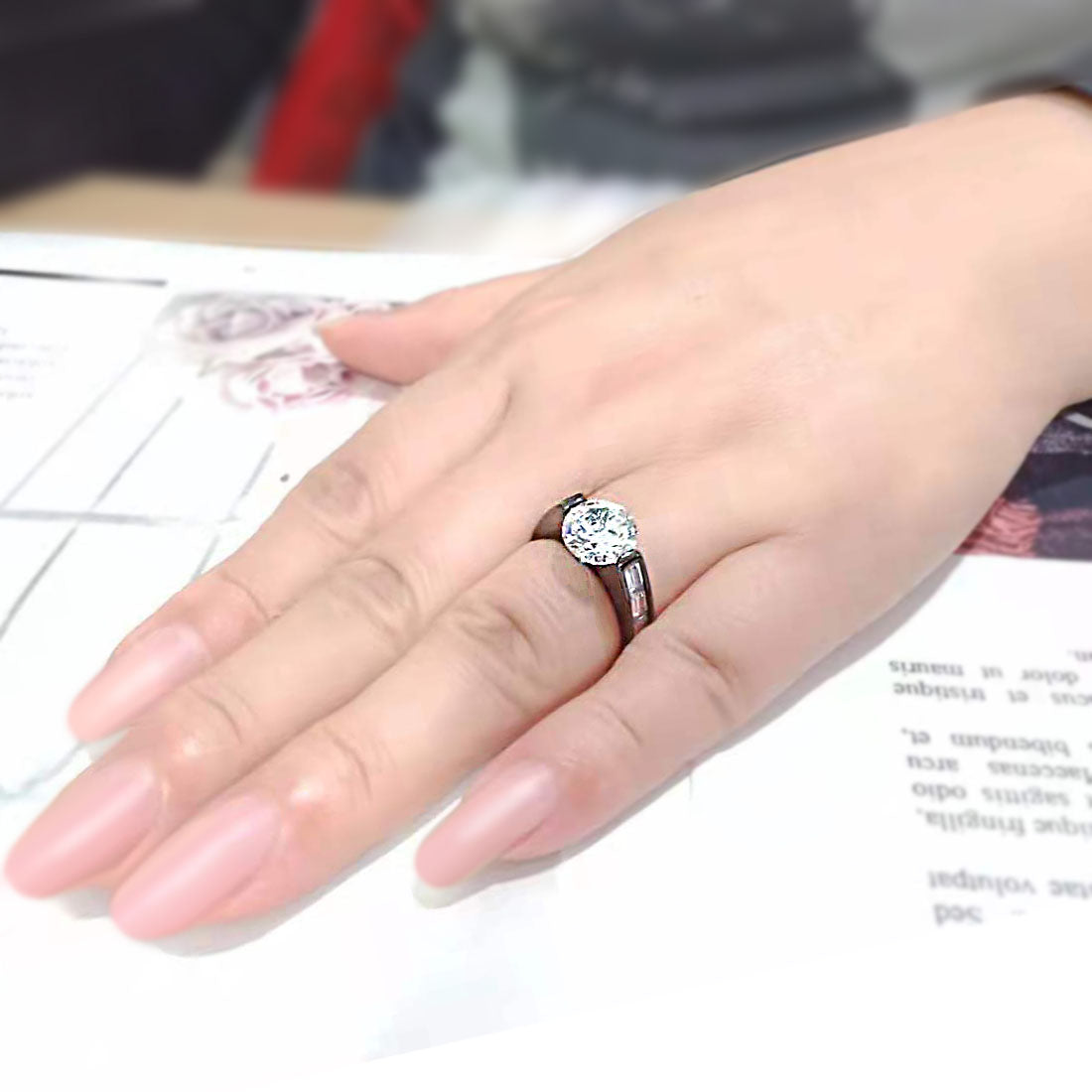 TK3781 - IP Black (Ion Plating) Stainless Steel Ring with AAA Grade CZ in Clear-4