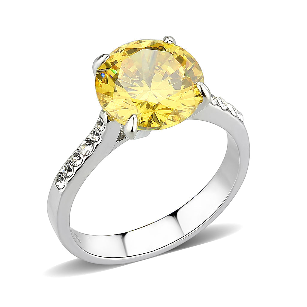TK3783 - High polished (no plating) Stainless Steel Ring with AAA Grade CZ in Topaz-0