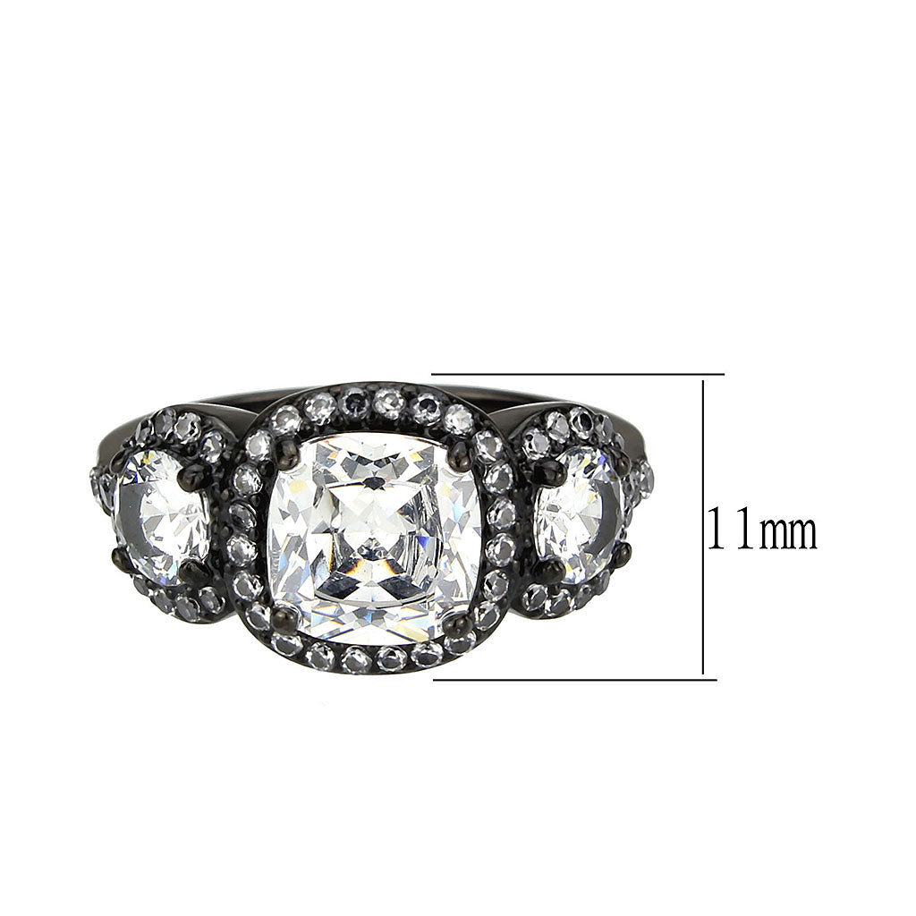 TK3784 - IP Black (Ion Plating) Stainless Steel Ring with AAA Grade CZ in Clear-1