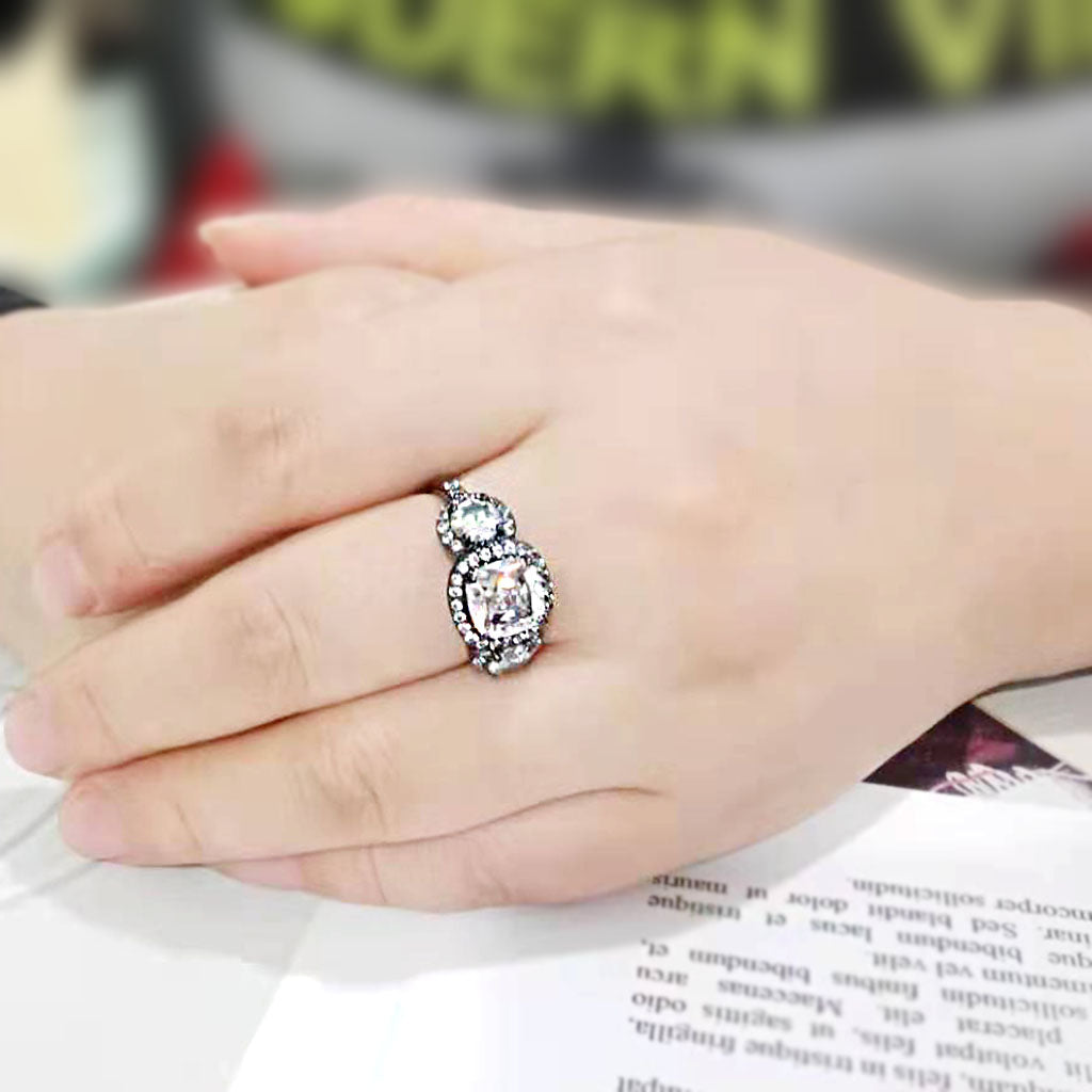TK3784 - IP Black (Ion Plating) Stainless Steel Ring with AAA Grade CZ in Clear-4