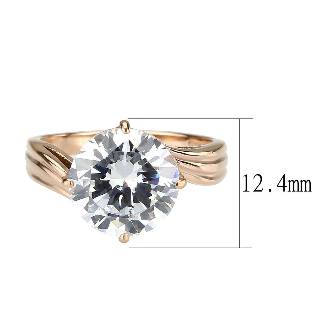 TK3785 - IP Rose Gold(Ion Plating) Stainless Steel Ring with AAA Grade CZ in Clear-1