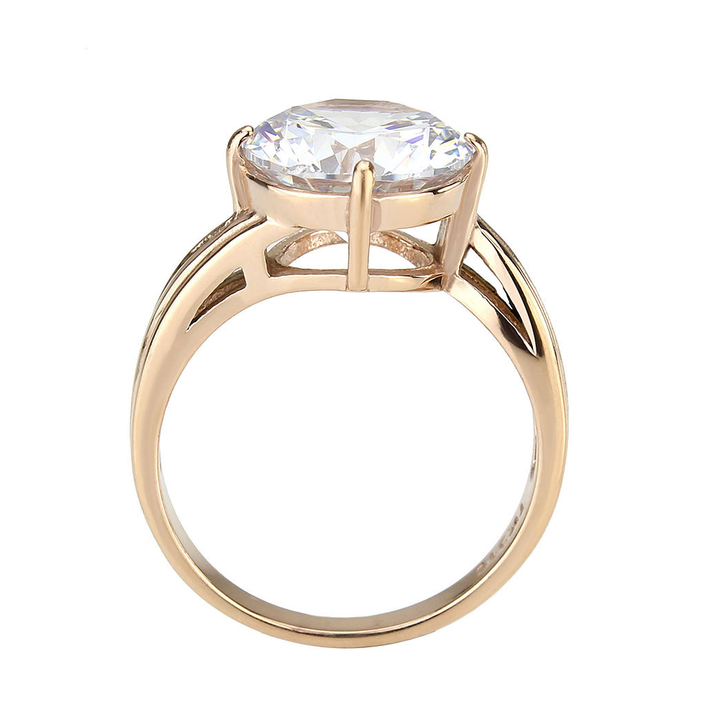 TK3785 - IP Rose Gold(Ion Plating) Stainless Steel Ring with AAA Grade CZ in Clear-2