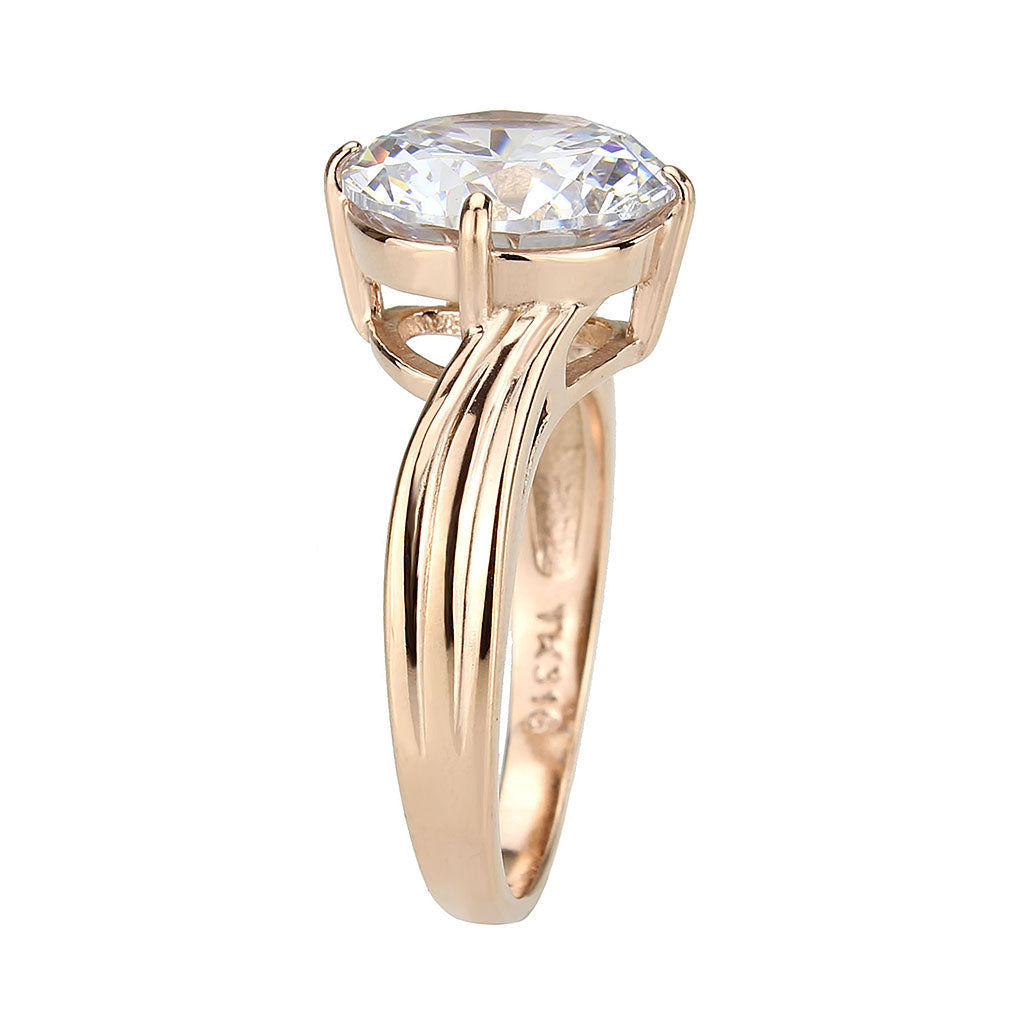 TK3785 - IP Rose Gold(Ion Plating) Stainless Steel Ring with AAA Grade CZ in Clear-3