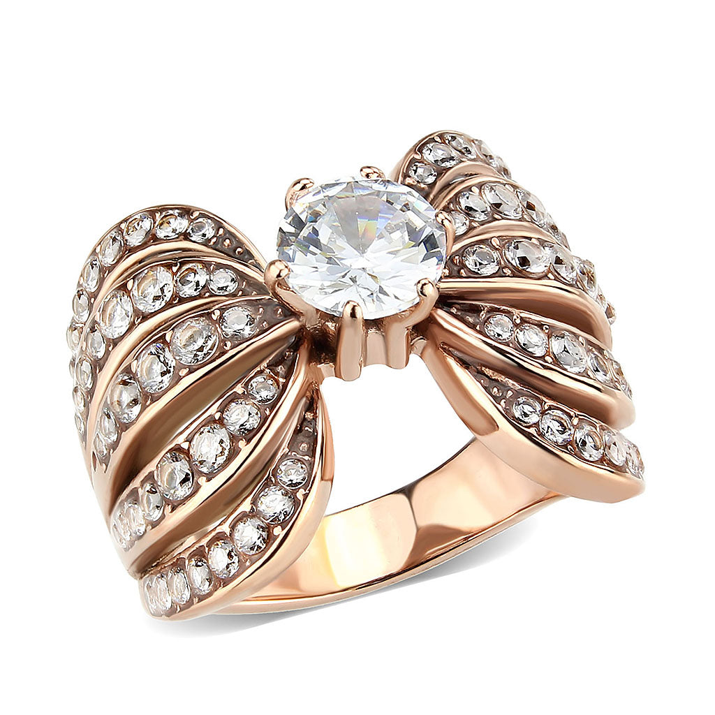 TK3786 - IP Rose Gold(Ion Plating) Stainless Steel Ring with AAA Grade CZ in Clear-0