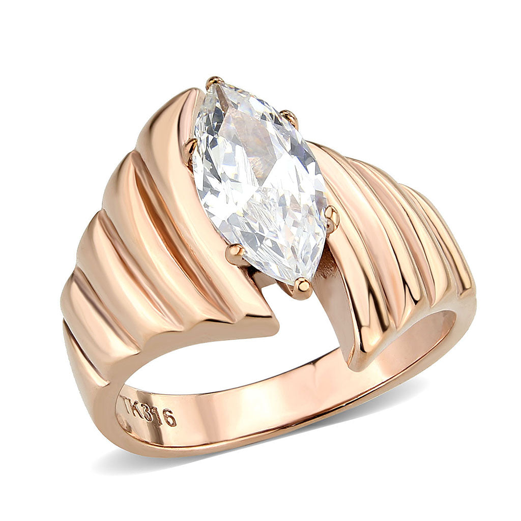 TK3787 - IP Rose Gold(Ion Plating) Stainless Steel Ring with AAA Grade CZ in Clear-0