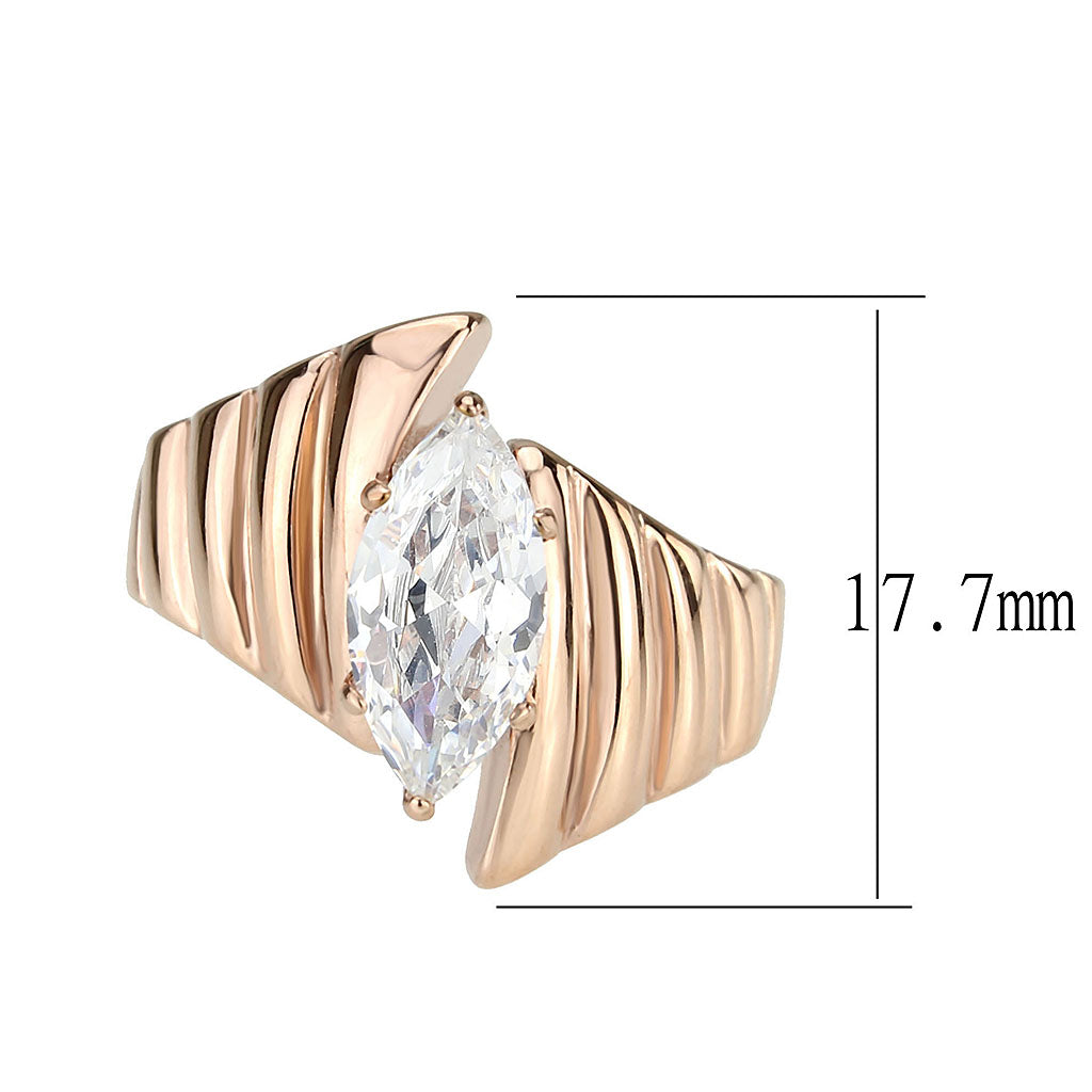 TK3787 - IP Rose Gold(Ion Plating) Stainless Steel Ring with AAA Grade CZ in Clear-1