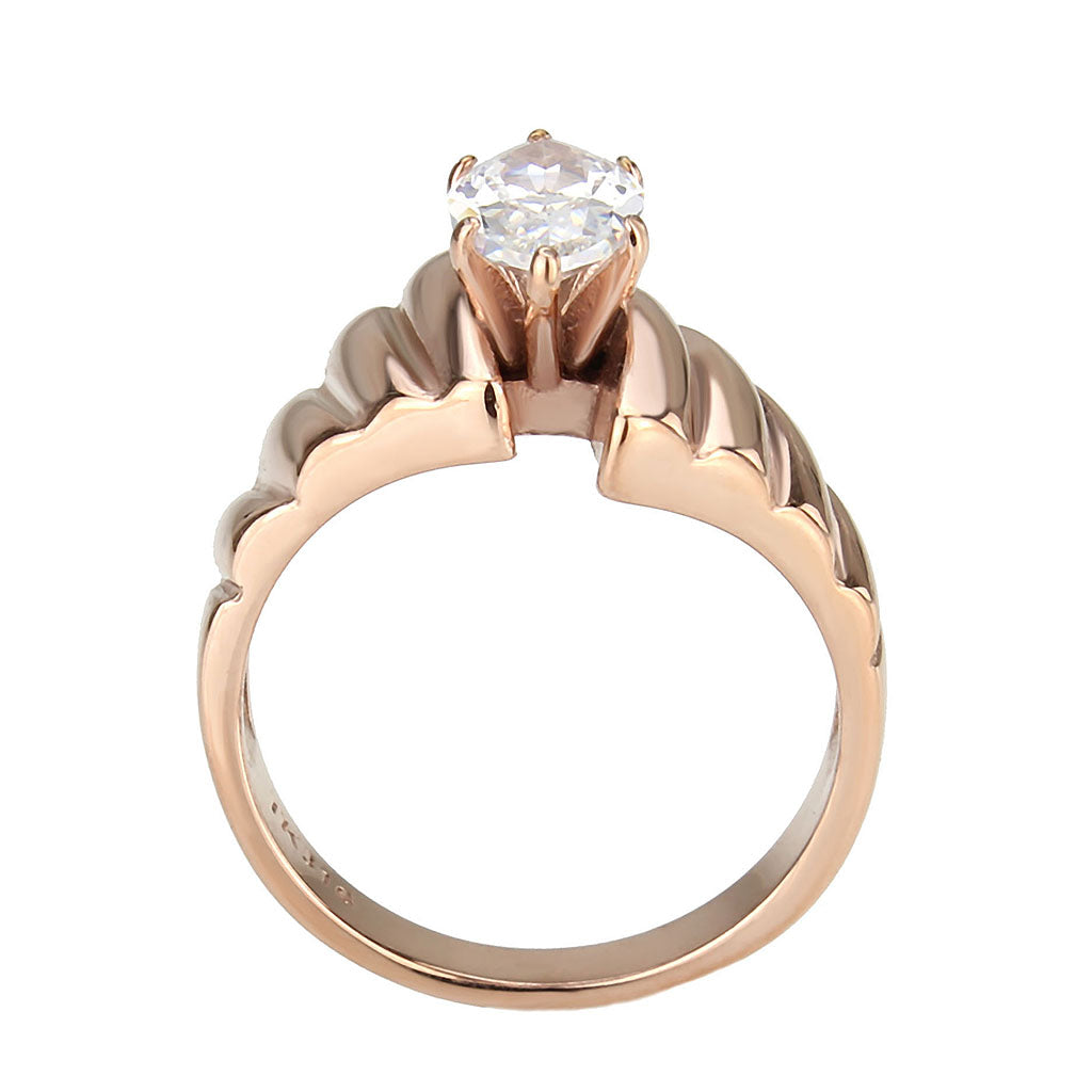 TK3787 - IP Rose Gold(Ion Plating) Stainless Steel Ring with AAA Grade CZ in Clear-2