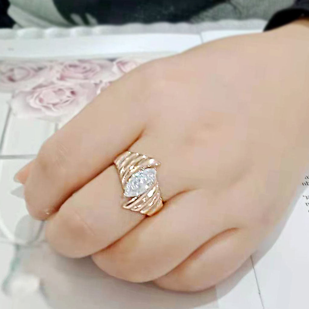 TK3787 - IP Rose Gold(Ion Plating) Stainless Steel Ring with AAA Grade CZ in Clear-4