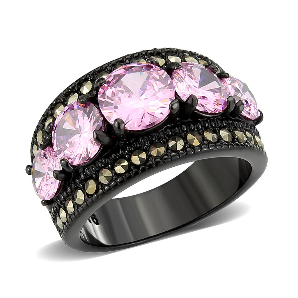 TK3792 - IP Black (Ion Plating) Stainless Steel Ring with AAA Grade CZ in Rose-0