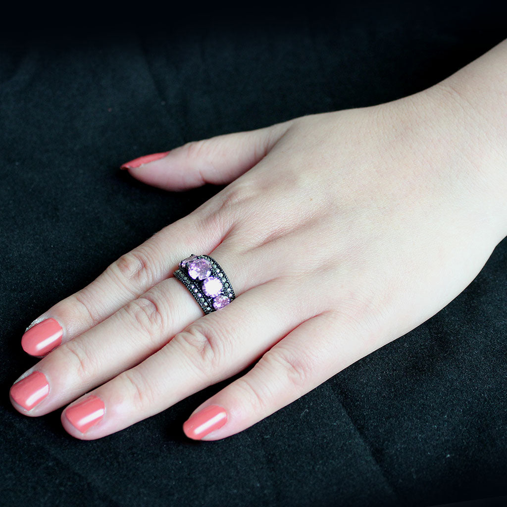 TK3792 - IP Black (Ion Plating) Stainless Steel Ring with AAA Grade CZ in Rose-4