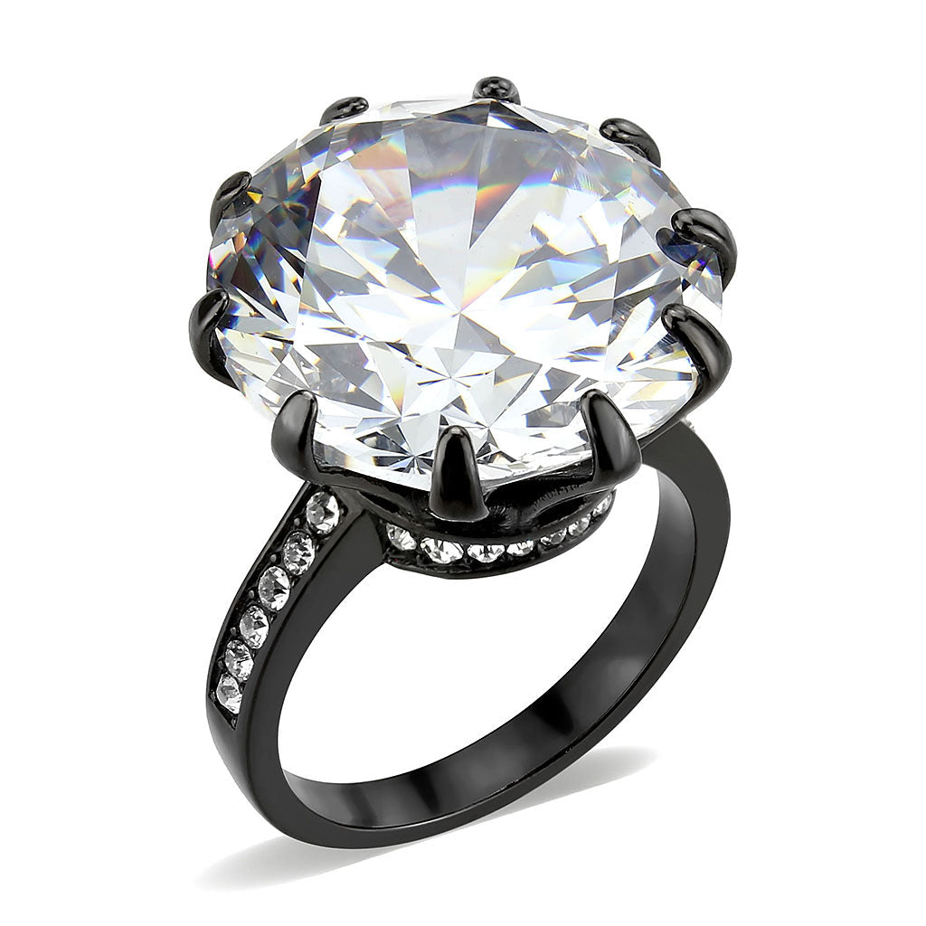 TK3793 - IP Black (Ion Plating) Stainless Steel Ring with AAA Grade CZ in Clear-0