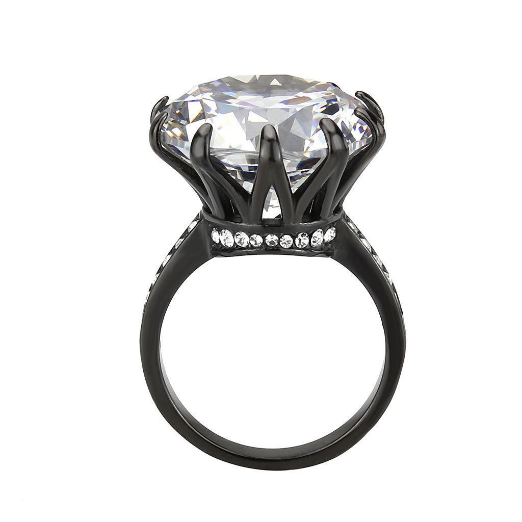 TK3793 - IP Black (Ion Plating) Stainless Steel Ring with AAA Grade CZ in Clear-2