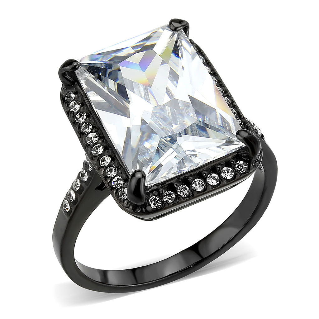 TK3794 - IP Black (Ion Plating) Stainless Steel Ring with AAA Grade CZ in Clear-0
