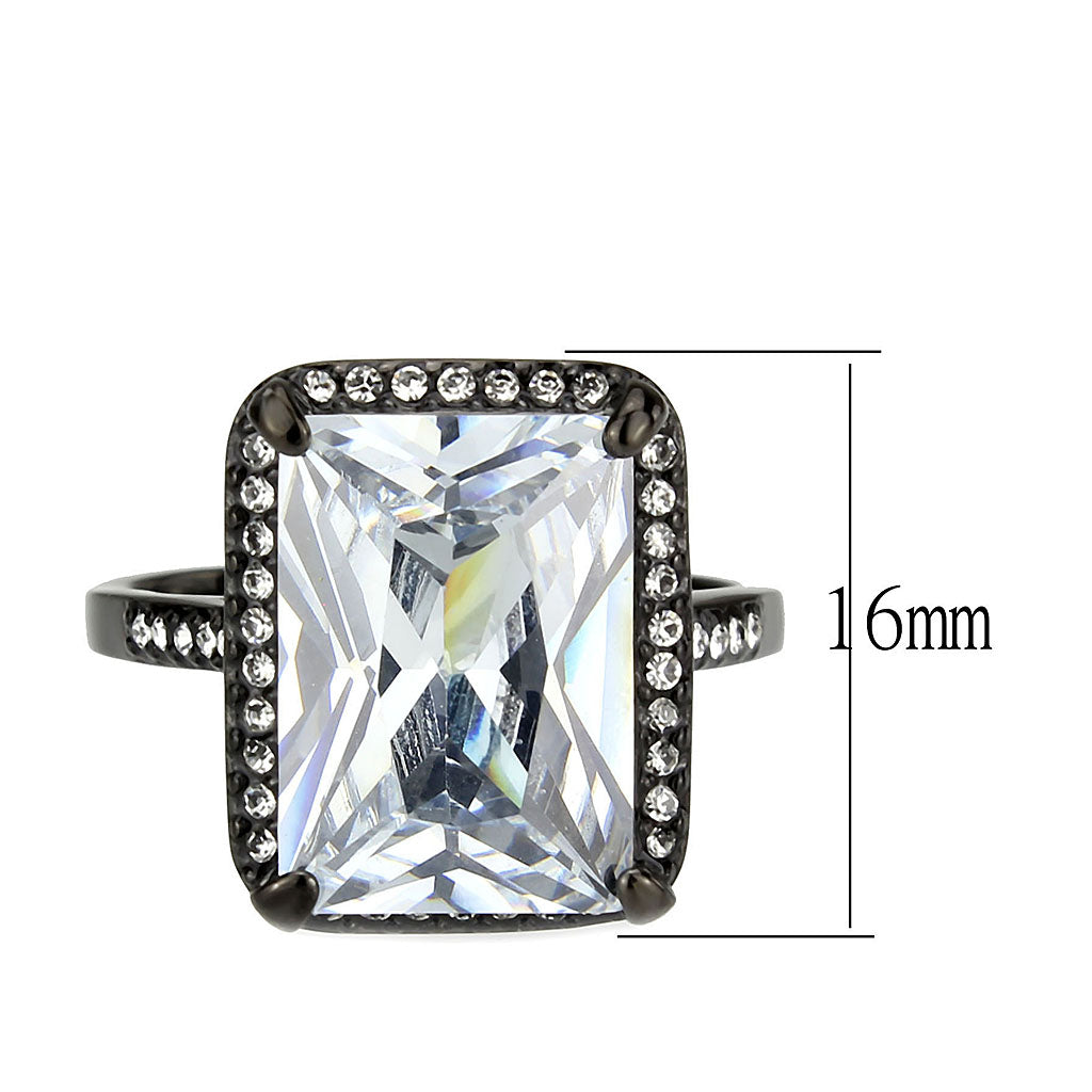 TK3794 - IP Black (Ion Plating) Stainless Steel Ring with AAA Grade CZ in Clear-1