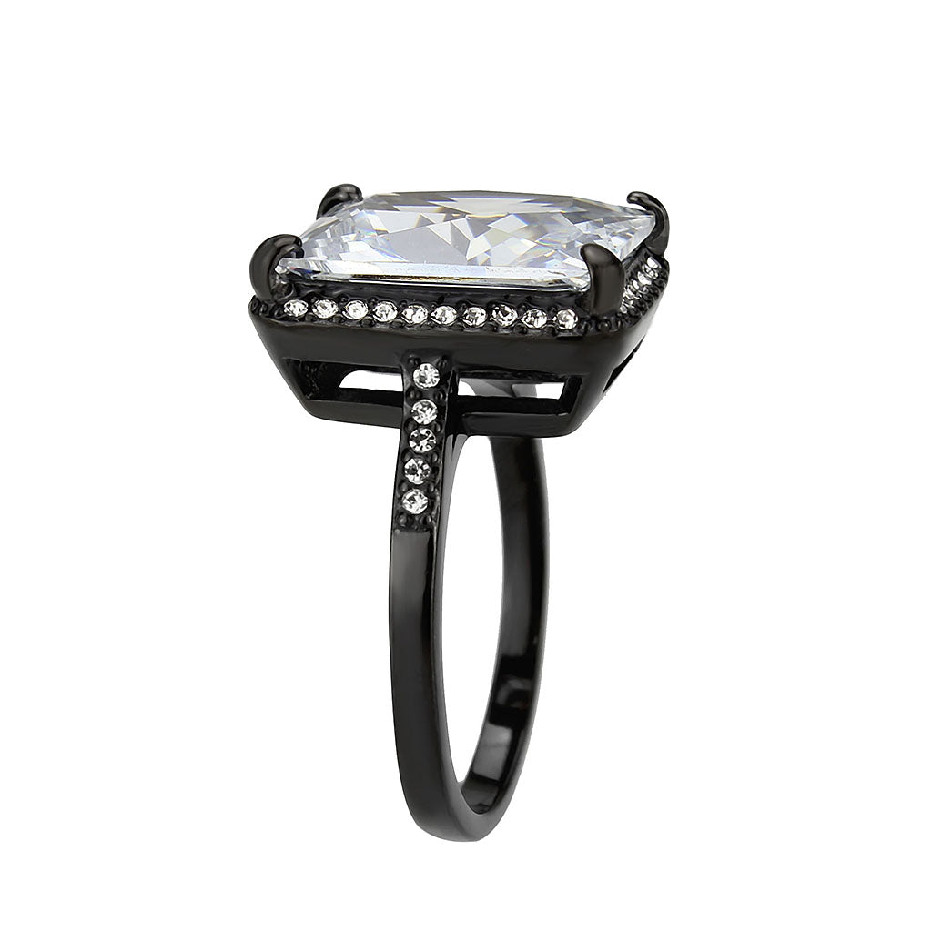TK3794 - IP Black (Ion Plating) Stainless Steel Ring with AAA Grade CZ in Clear-3