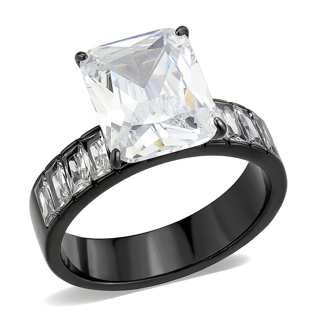 TK3795 - IP Black (Ion Plating) Stainless Steel Ring with AAA Grade CZ in Clear-0