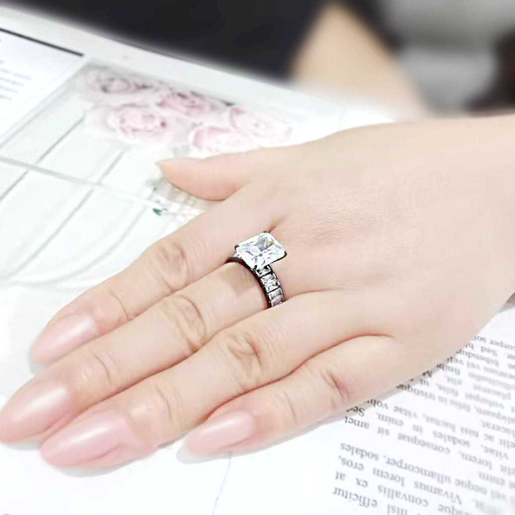 TK3795 - IP Black (Ion Plating) Stainless Steel Ring with AAA Grade CZ in Clear-4